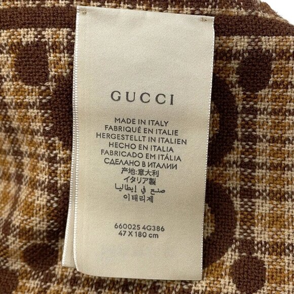 GUCCI Check GG Wool Jacquard Scarf Size 180 Wool 100% Brown/Beige 660025 - Picture 9 of 10